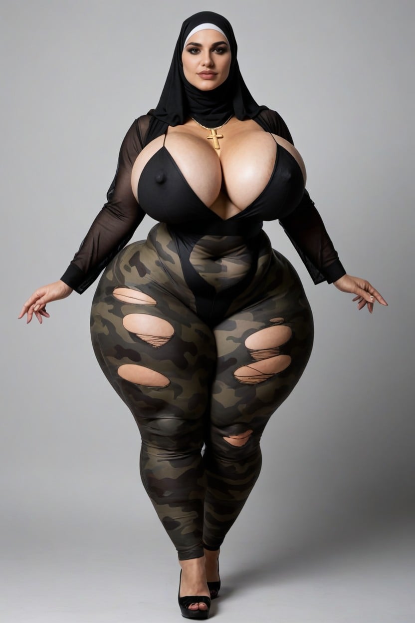 Massive Thighs, Huge Cross In Nipples, Hips AI Porn