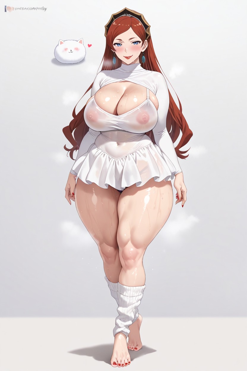 Cleavage, Mischievous (smiling While Blushing), Big Round Breasts AI Porn