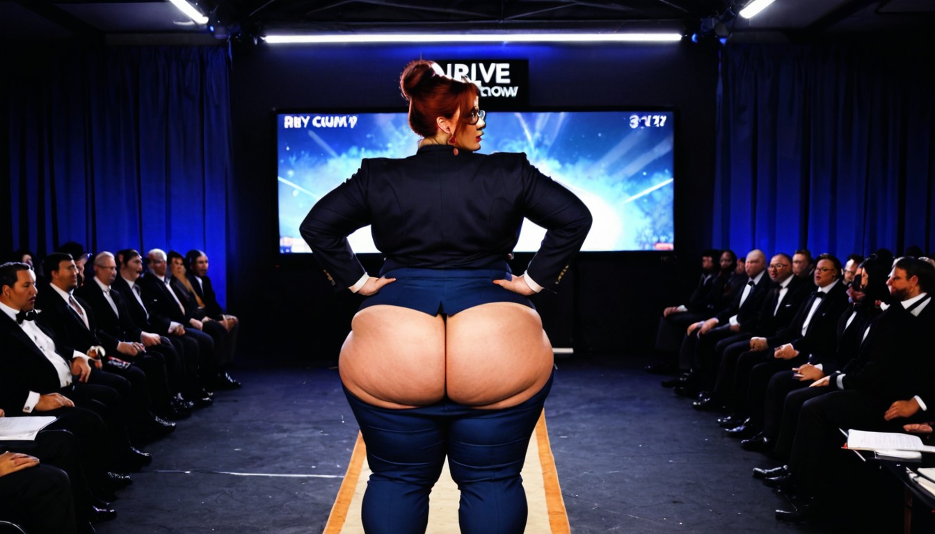 Dressed In A Formal Suit Jacket And Pants, View From Afar, Female Presenter BBW AI Porn