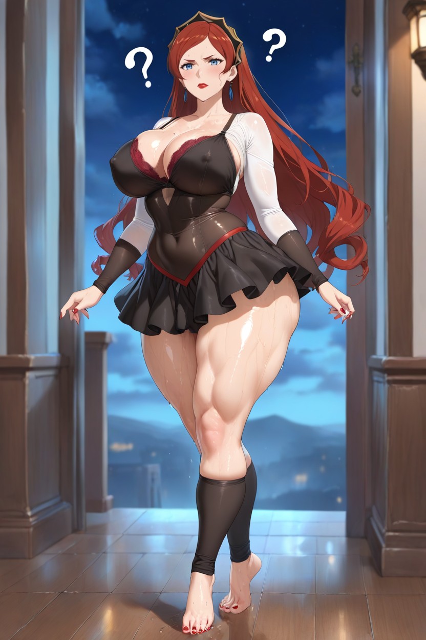 Erect Nipples, Detailed Face, Deep Red Ballerina Dress AI Porn