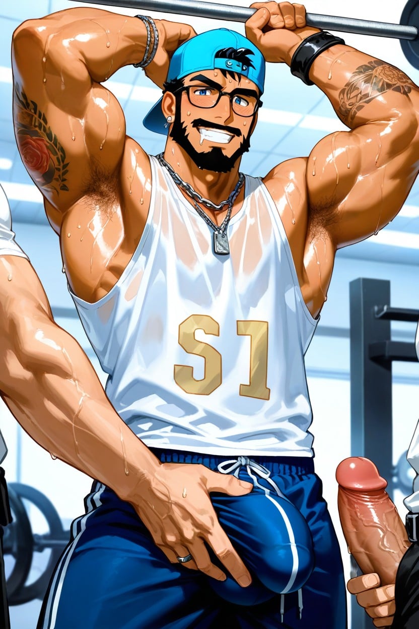 Smug Expression, Two Masculine Men Hyper Handsome, Many Finger Rings AI Gay Porn