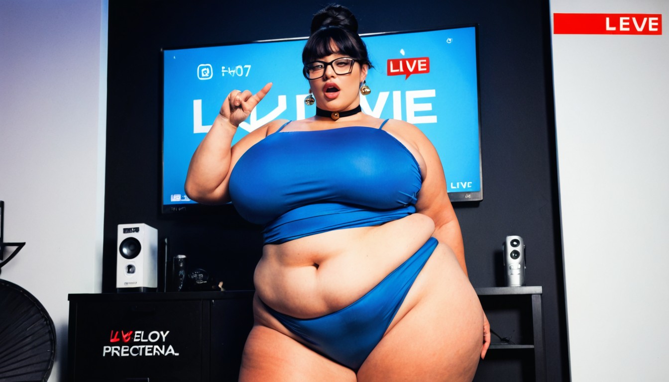 Emphasizes The Bulge Of Own Huge Boobs, The Surroundings Are Dark, View From Afar BBW AI Porn