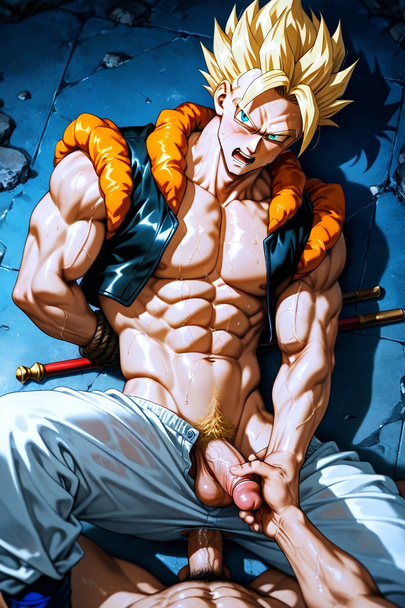 Bottom's Flaccid Penis Fondle By Top, Looking At Viewer, Has Big Pecks AI Gay Porn