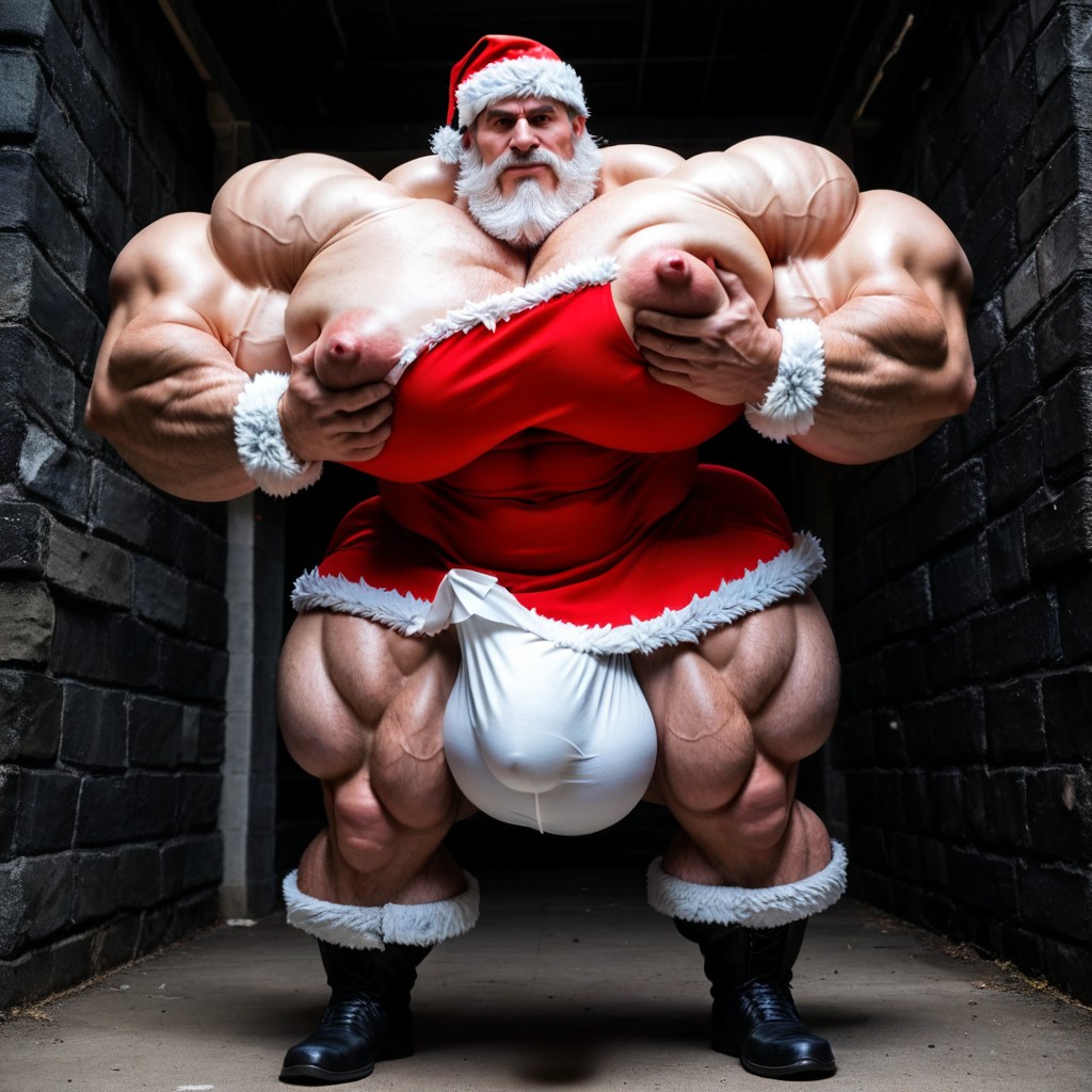 Massive Arms, Pinching Nipples, Santa Claus Hat AI Gay Porn