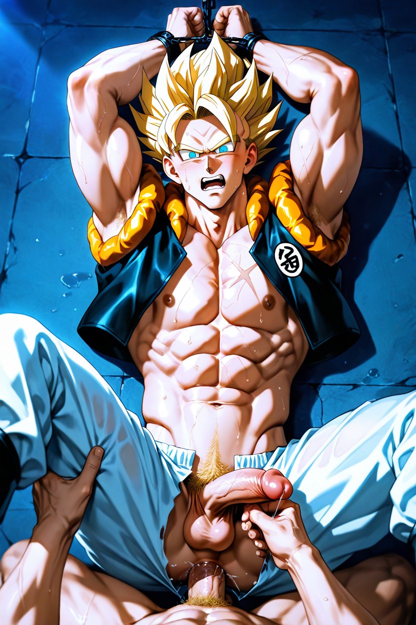 Orgasm, Leg Pulled Up By The Top, Bottom's White Pants Ripped Apart AI Gay Porn