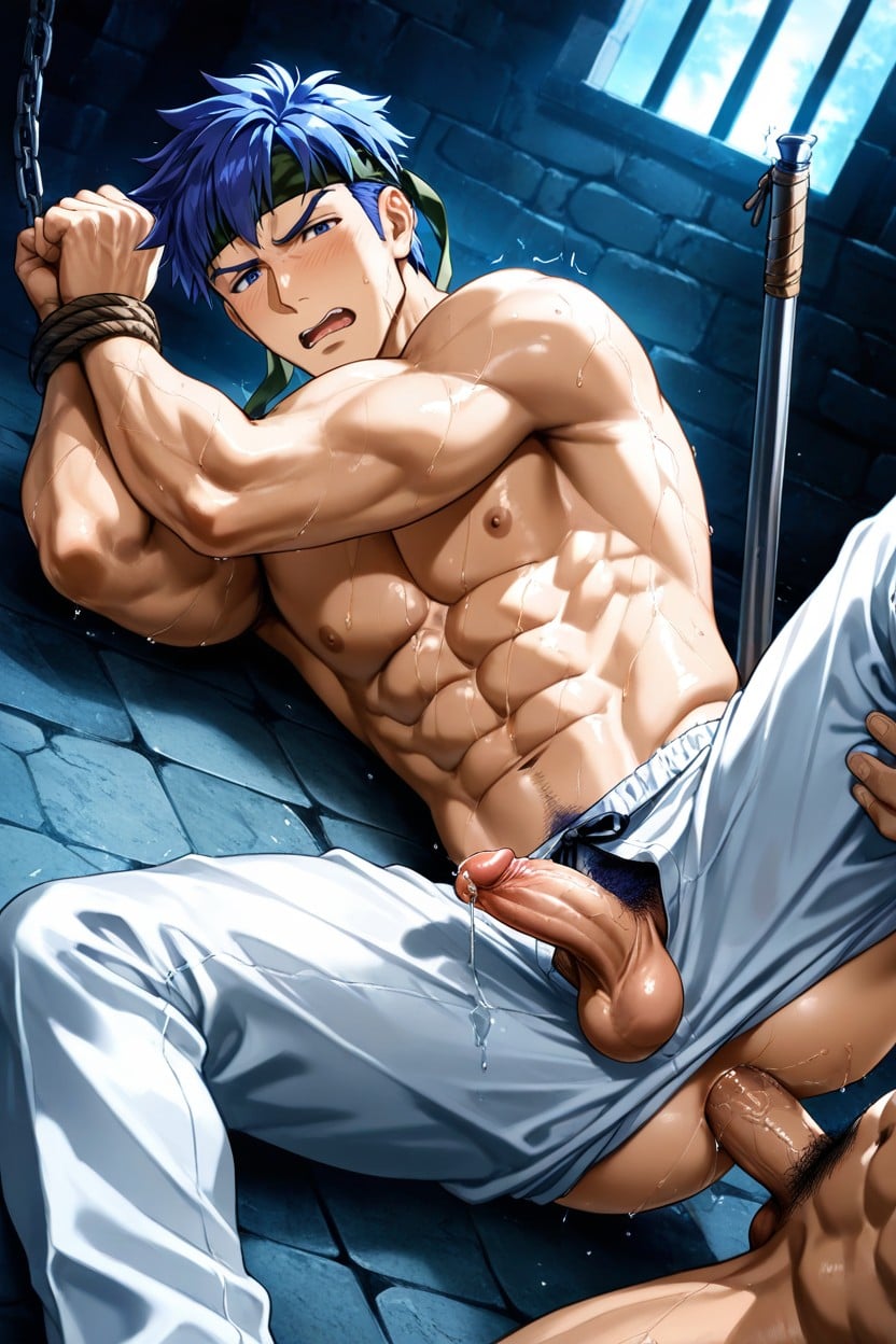 Try To Look Tough, Bottom Wearing Shoulder Armor Only, Penis Fully Inside Anus AI Gay Porn
