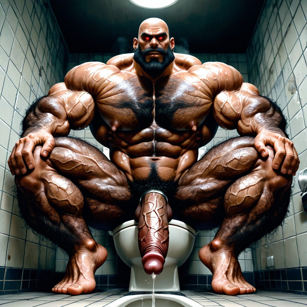 Huge Hairy Pecs, Bathroom, Realistic Face AI Gay Porn