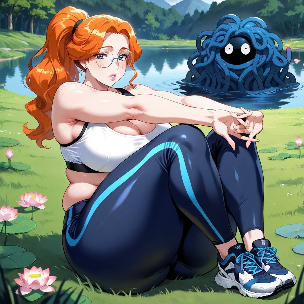 Wavy Hair, Motherly Appearance, Woman Is On The Grass AI Gay Porn