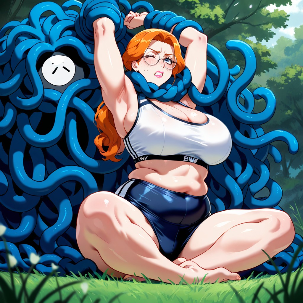 Dark Blue Sports Leggins, Hillside With A Pond, Peaceful Nature Setting AI Gay Porn
