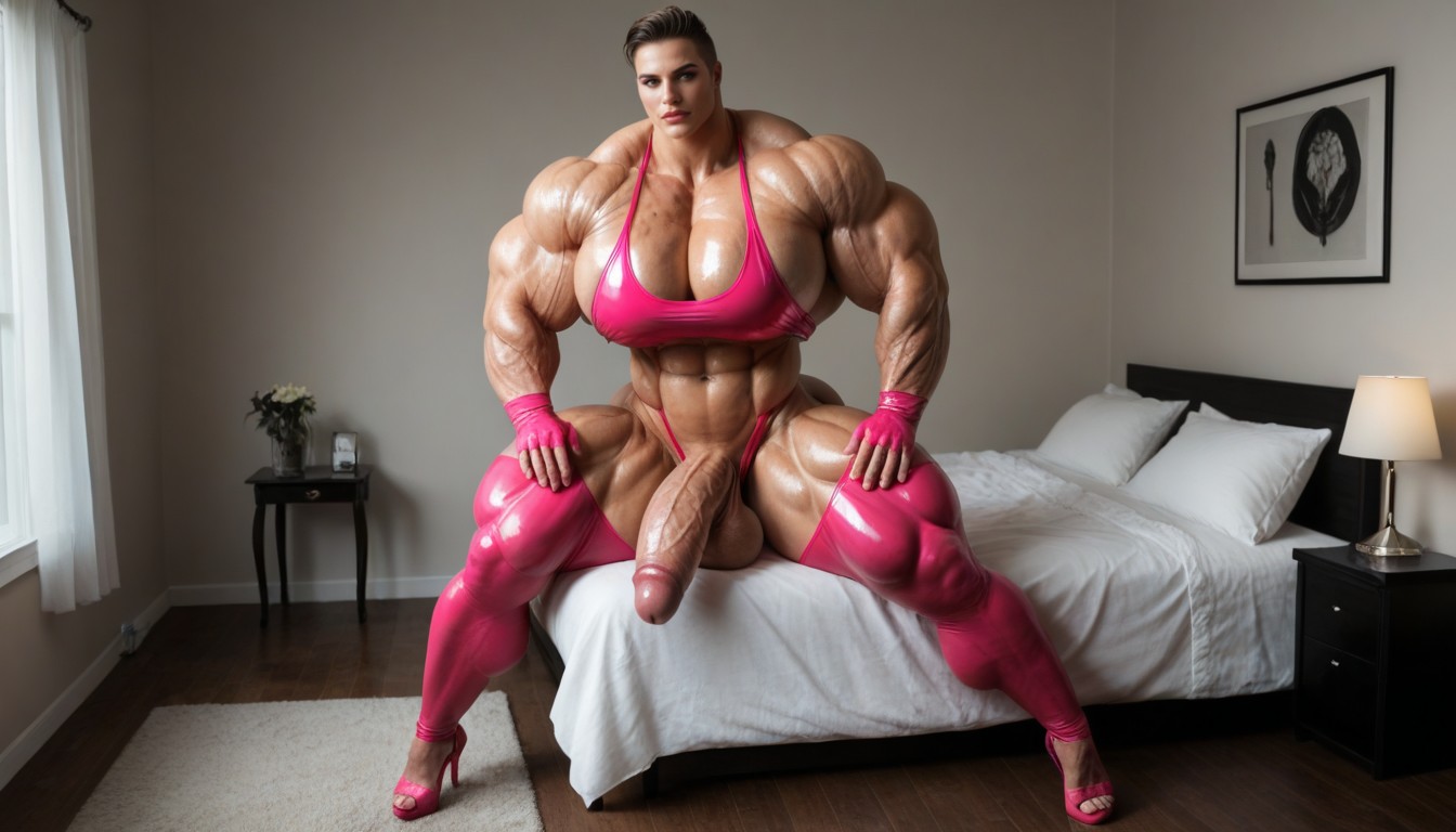 Gigantic Serratus Anterior, Lipsticks, Oiled And Shiny Porno IA transsexuelle