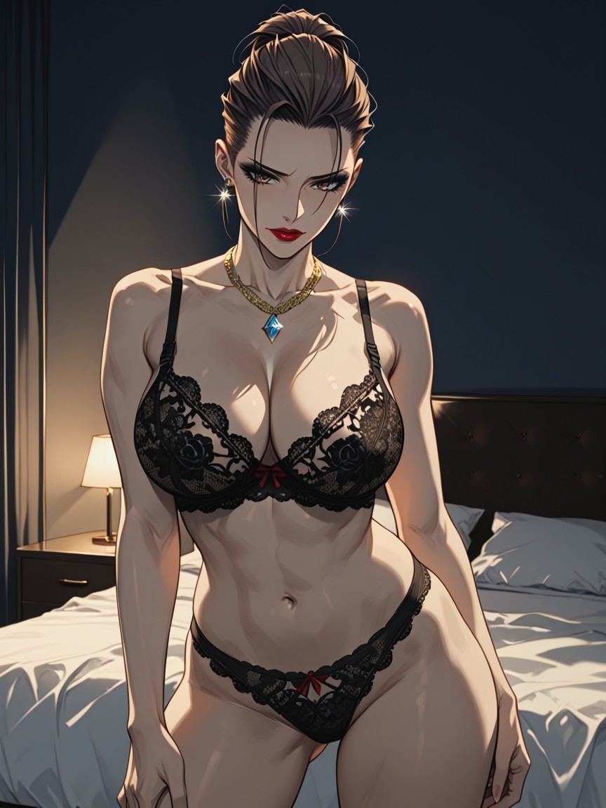 Clean Slicked Back Hairstyle, Intricate Detail, Cleavage Hentai IA