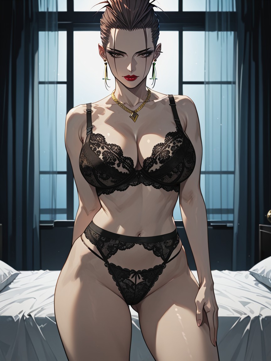Brunette, Form Fitting Clothes, Backlit Hentai IA
