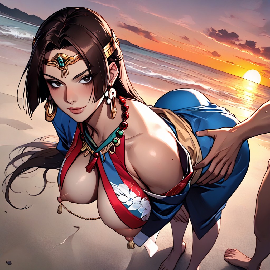 Cadena Del Pezón, Acostado Sobre El Estómago, Breast Squeeze Together Hentai IA