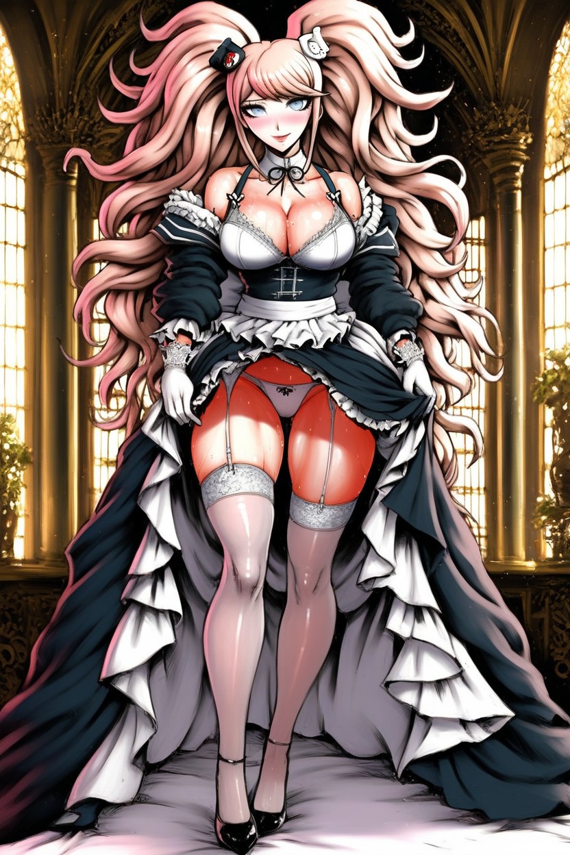 Lace Gloves, Blonde, Black Finshnet Stockings AI Porn