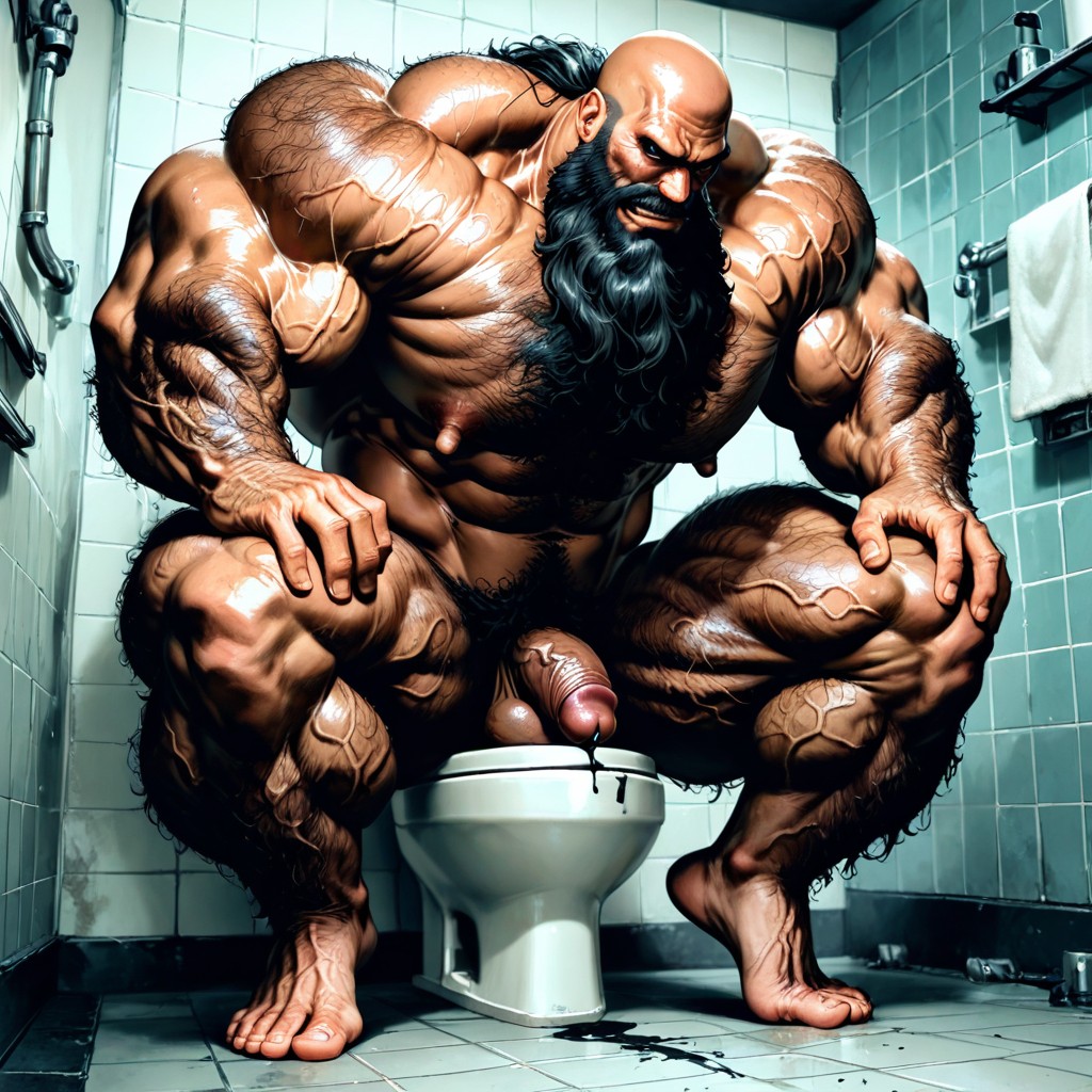 Dimly Lit, Huge Hairy Pecs, Hyper Nipples AI Gay Porn