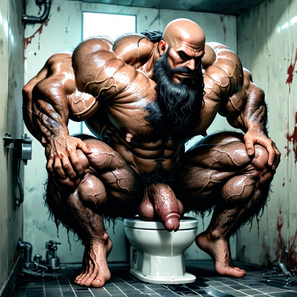 Square Jaw, Extreme Hairy Legs Muscle Structure, Hyper Muscles AI Gay Porn
