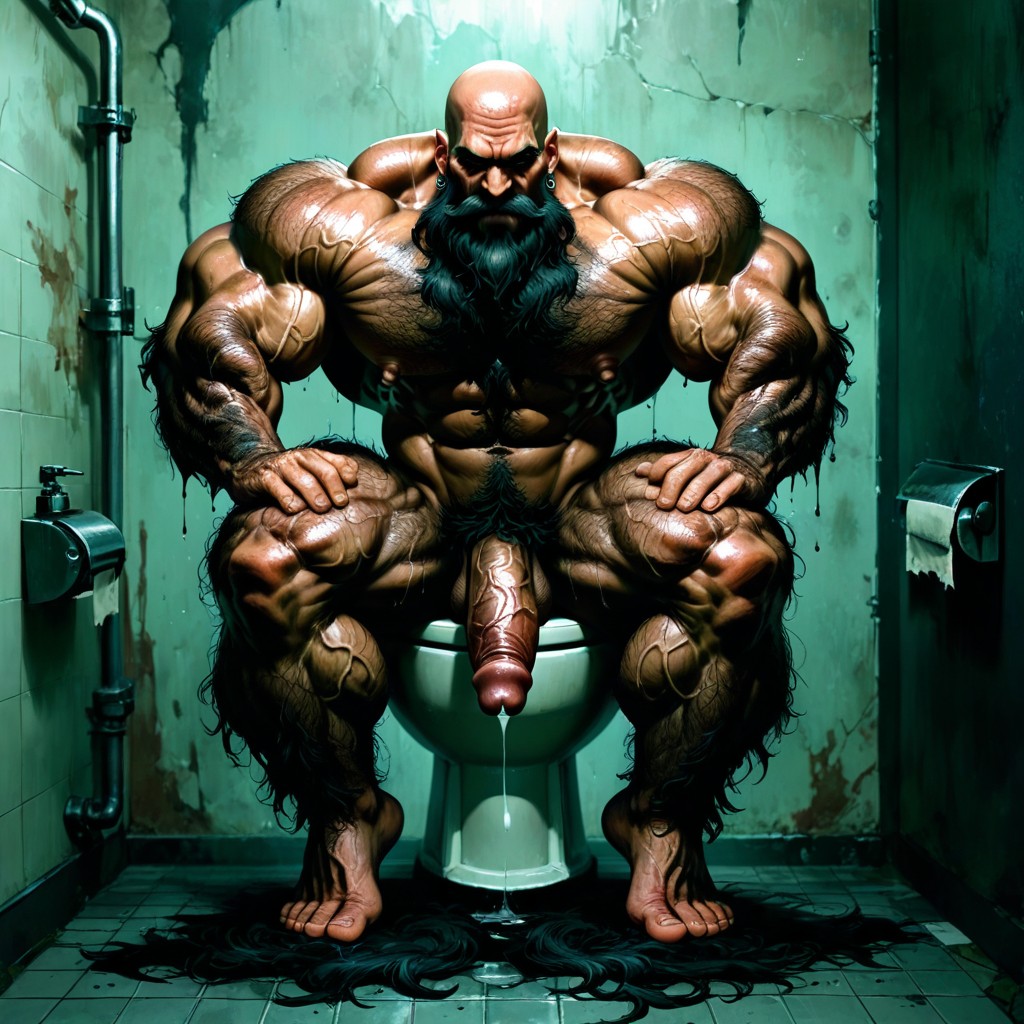 Bodybuilder, Sweat Dripping From Face, Side View AI Gay Porn