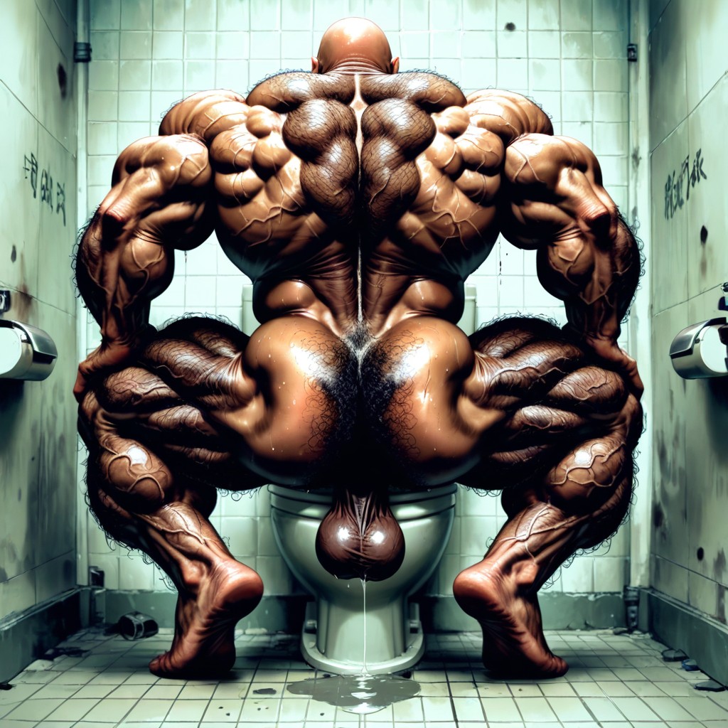Bathroom Stall, Bodybuilder, Huge Hairy Pecs AI Gay Porn