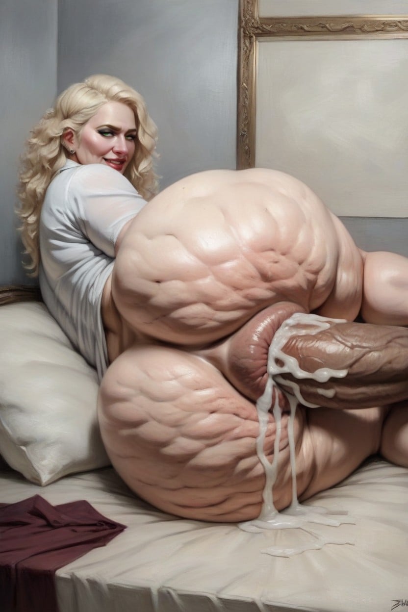 Giant White Cock Stretches Anus Incredibly Wide, Ultra Wide Hips, Very Big Cellulite Thighs AI Porn