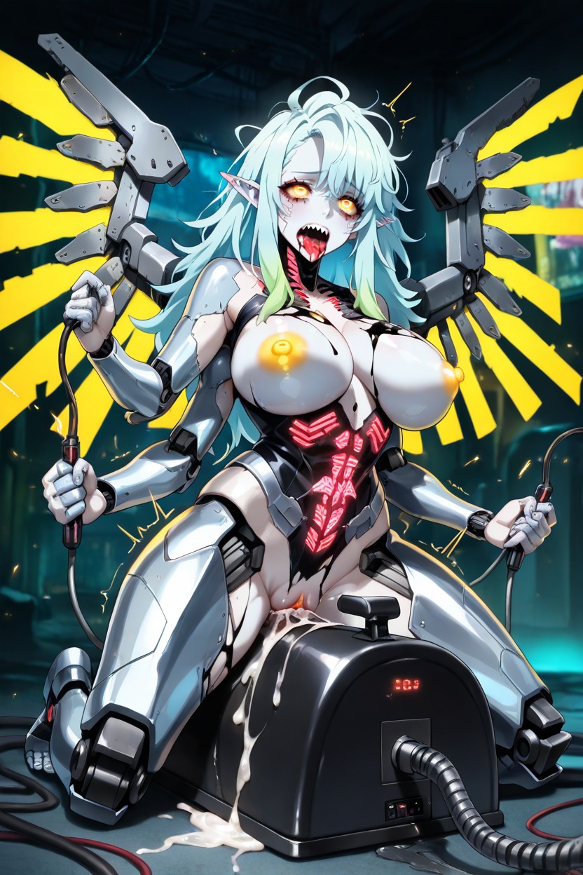 Exposed Circuitry And Pulsing Cables On Arms, Voluptuous Athletic Body, Eldritch Details Hentai AI Porn