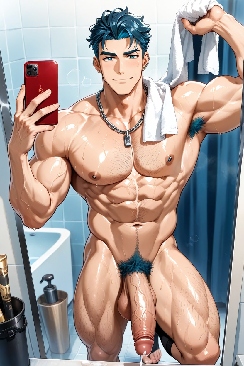 Steel Chain Necklace, Armpit Hair, Solo AI Gay Porn