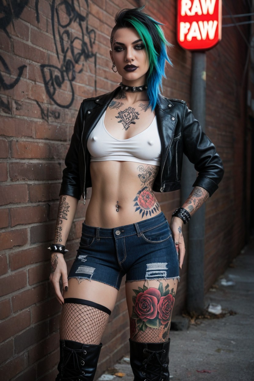 Tattoos On Her Arms, Skinny, Rebellious Appearance AI Porn