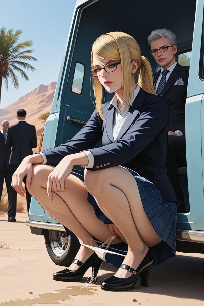 Midi Dress Lifted, Dripping Urine From Pussy Between Legs, Looking Down Hentai IA