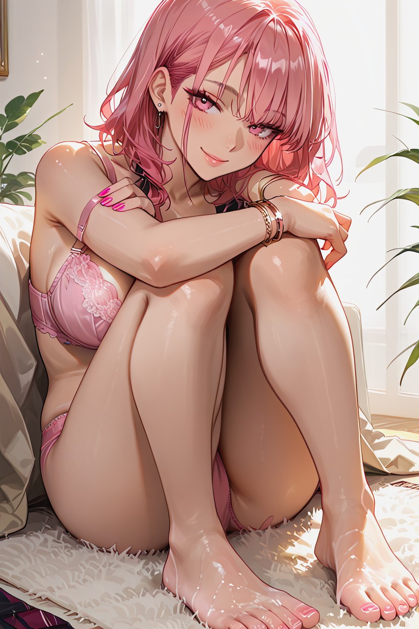 Women's Clothes Scattered Around, Knees Apart, Slight Smile Hentai AI Porn