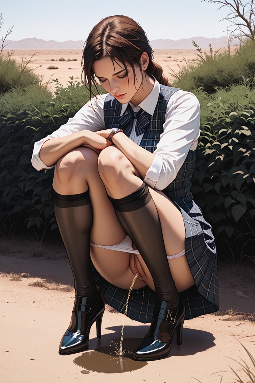 Teacher, Gets Up From A Squatting Position, Desperation Pee Hentai AI Porn