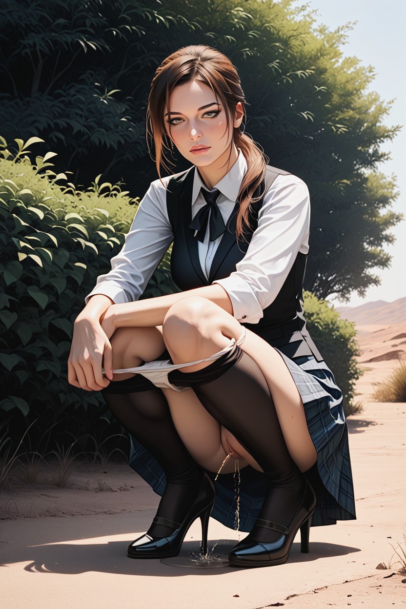 Stopped Touristic Car-bus, Lara Croft, Looking Down Hentai AI Porn
