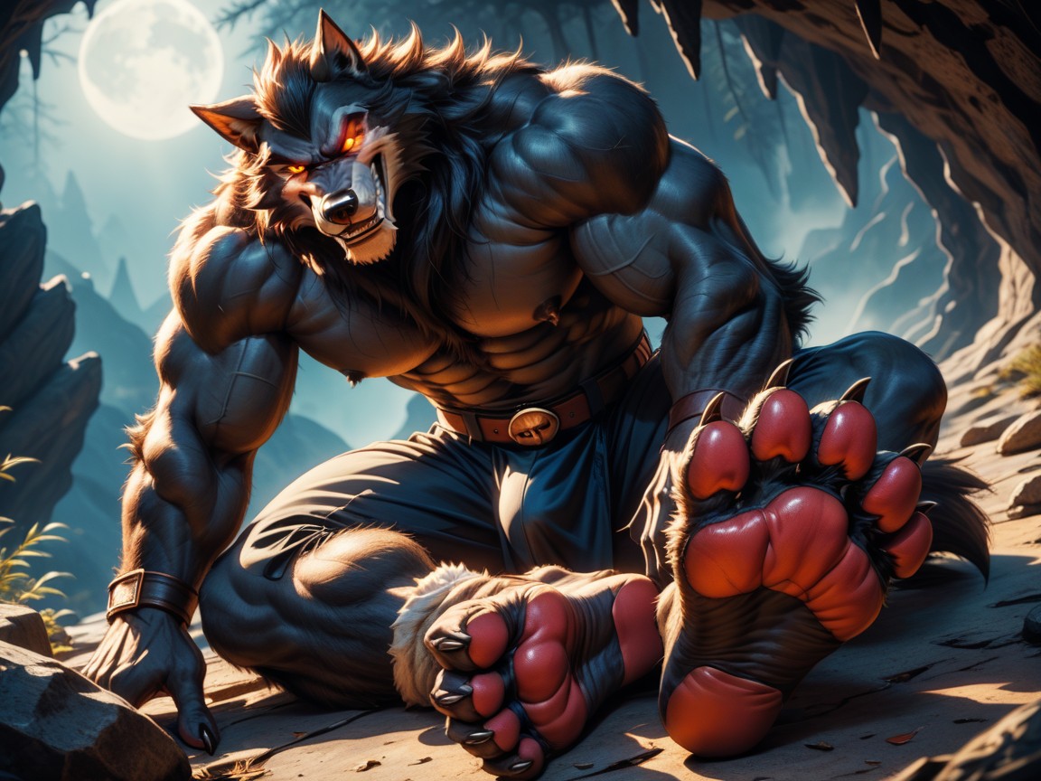 Of A Furry Werewolf, He Is Sitting In A Hidden Cave, Knowing The Viewer Longs To Worship His Form AI Gay Porn