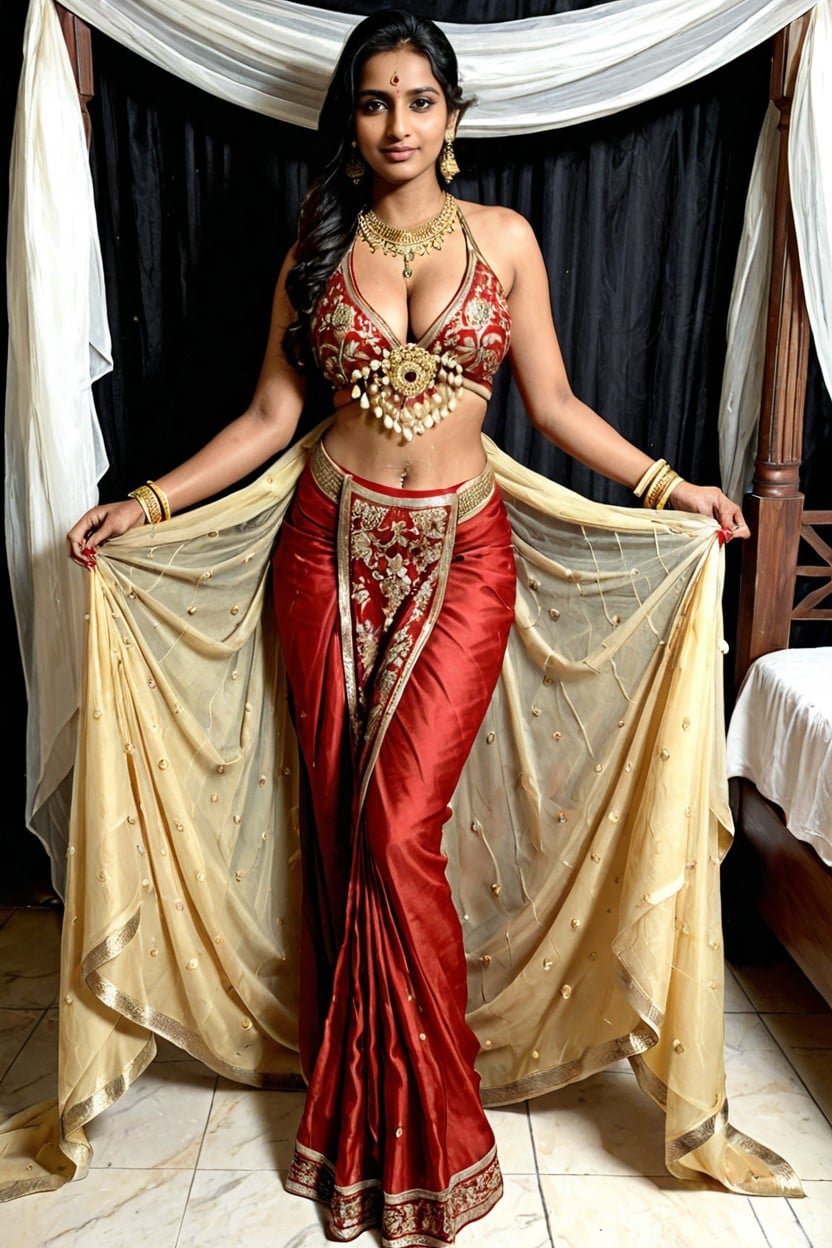 A Woman In A Traditional Indian Sari Posing For A Picture, Different Pose, Sweaty AI Porn