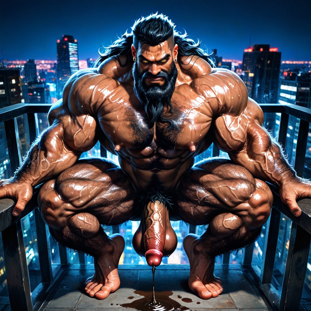 Huge Hairy Pecs, Long Hair, Dim Light AI Gay Porn