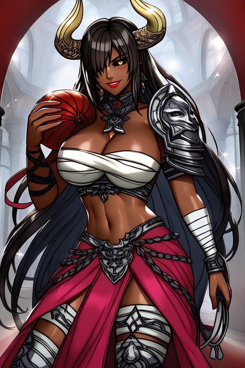 Japanese Armor Boots, Dark Blue Skin, Hair Covering One Eye ラティーナAIエロ