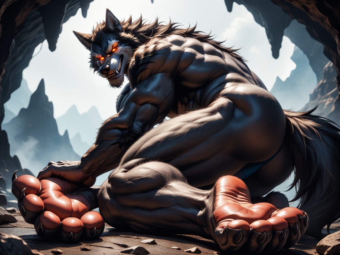 Werewolf, Of A Furry Werewolf, Paws For Feet AI Gay Porn