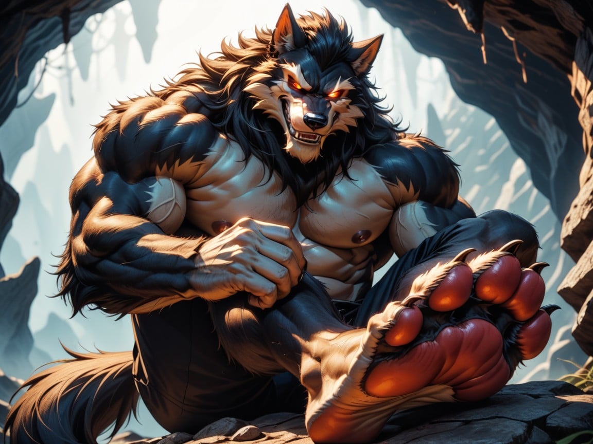 Knowing The Viewer Longs To Worship His Form, Werewolf, Paw Soles AI Gay Porn
