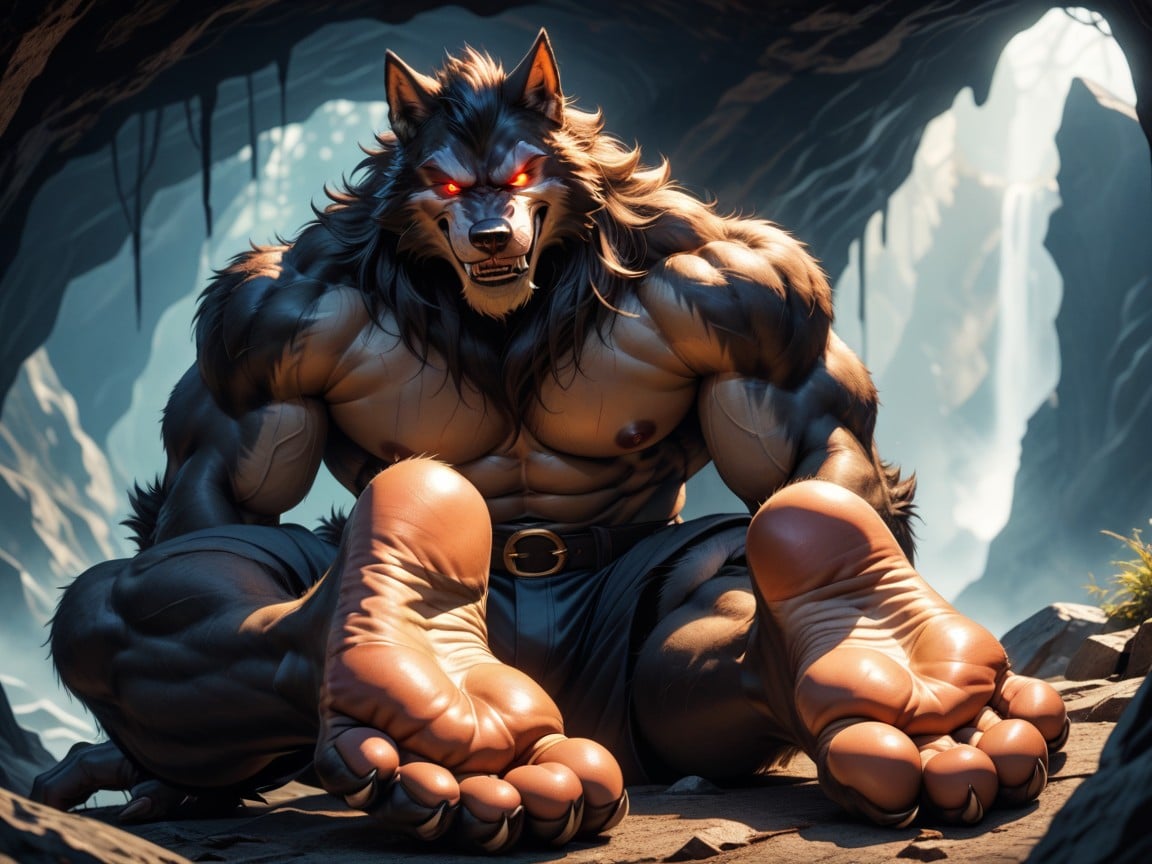 Red, He Is Sitting In A Hidden Cave, His Beautiful Massive Penis Stands Erect And Glorious AI Gay Porn