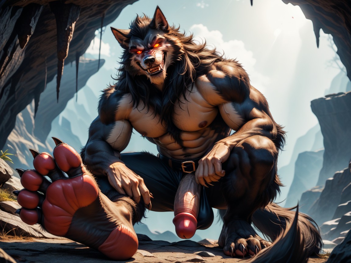 Sadistic Werewolf Is Showing Off His Soles, Bottom Up, Knowing The Viewer Longs To Worship His Form AI Gay Porn