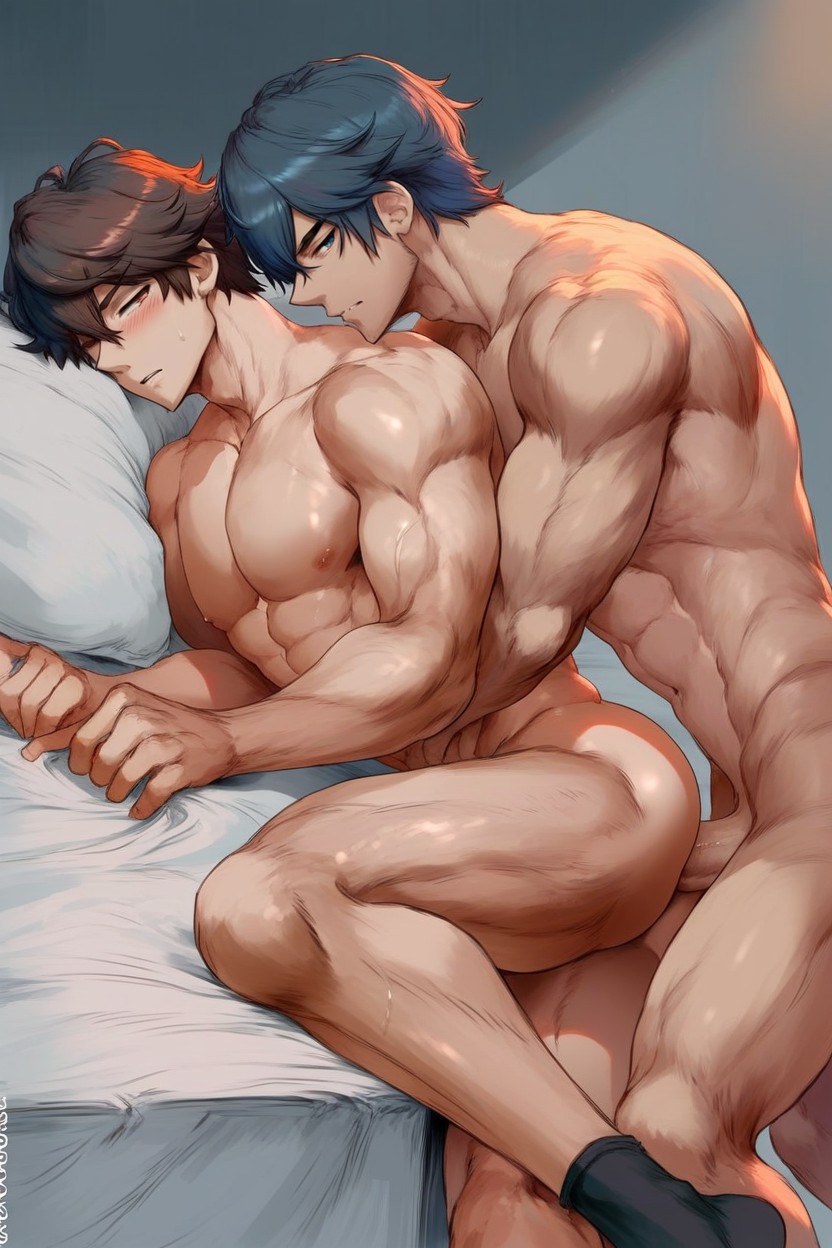 Anime Oversize Eyes, Thick Eyebrows, Masculine AI Gay Porn