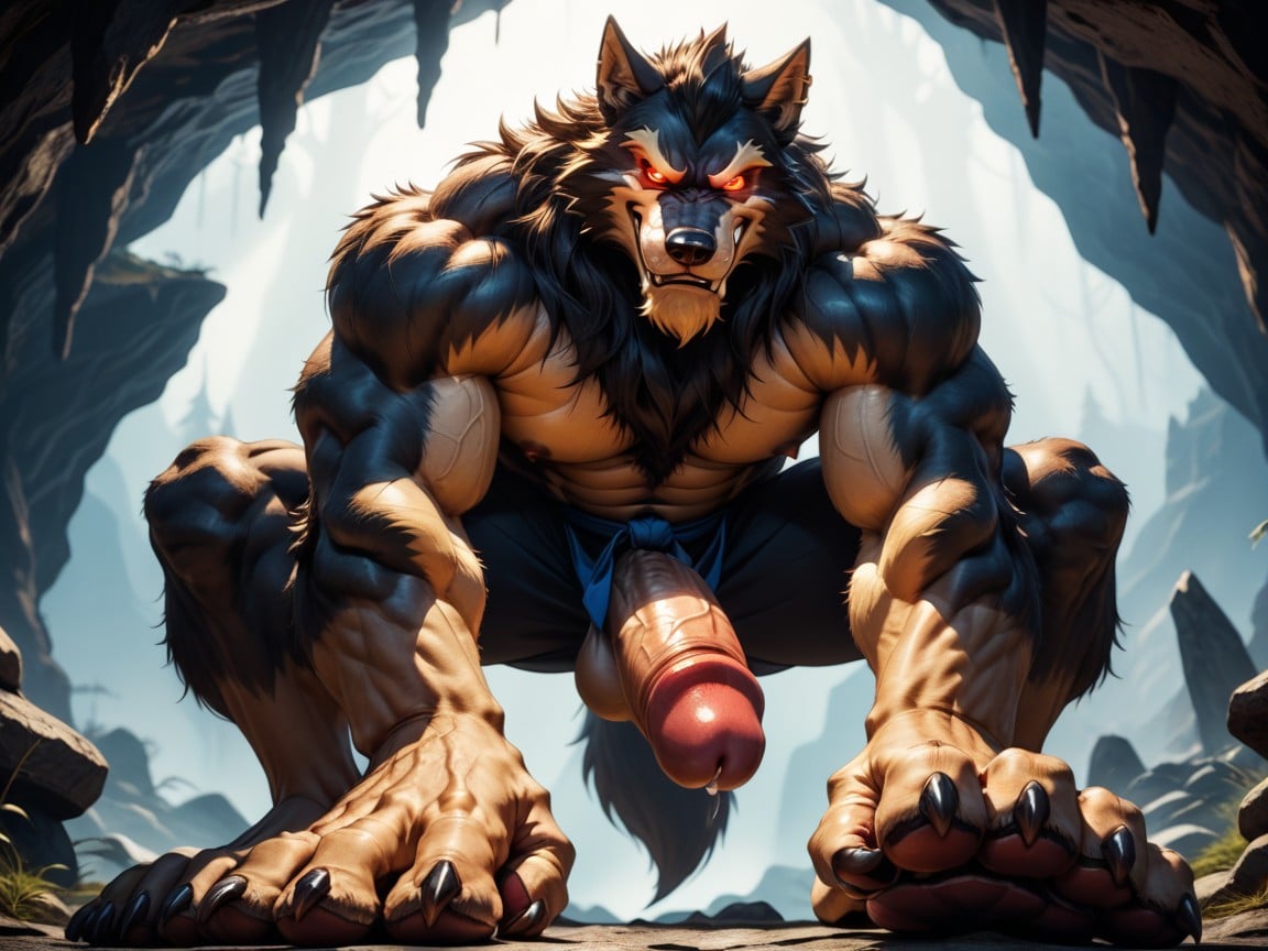 Furry Foot Paws, Werewolf, Red AI Gay Porn