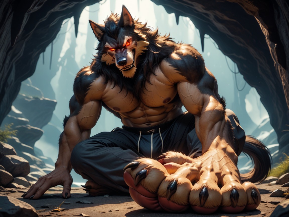 Sadistic Werewolf Is Showing Off His Soles, Paws For Feet, Werewolf AI Gay Porn