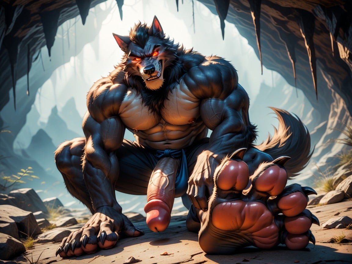 A Dominant, Werewolf, Sadistic Werewolf Is Showing Off His Soles AI Gay Porn