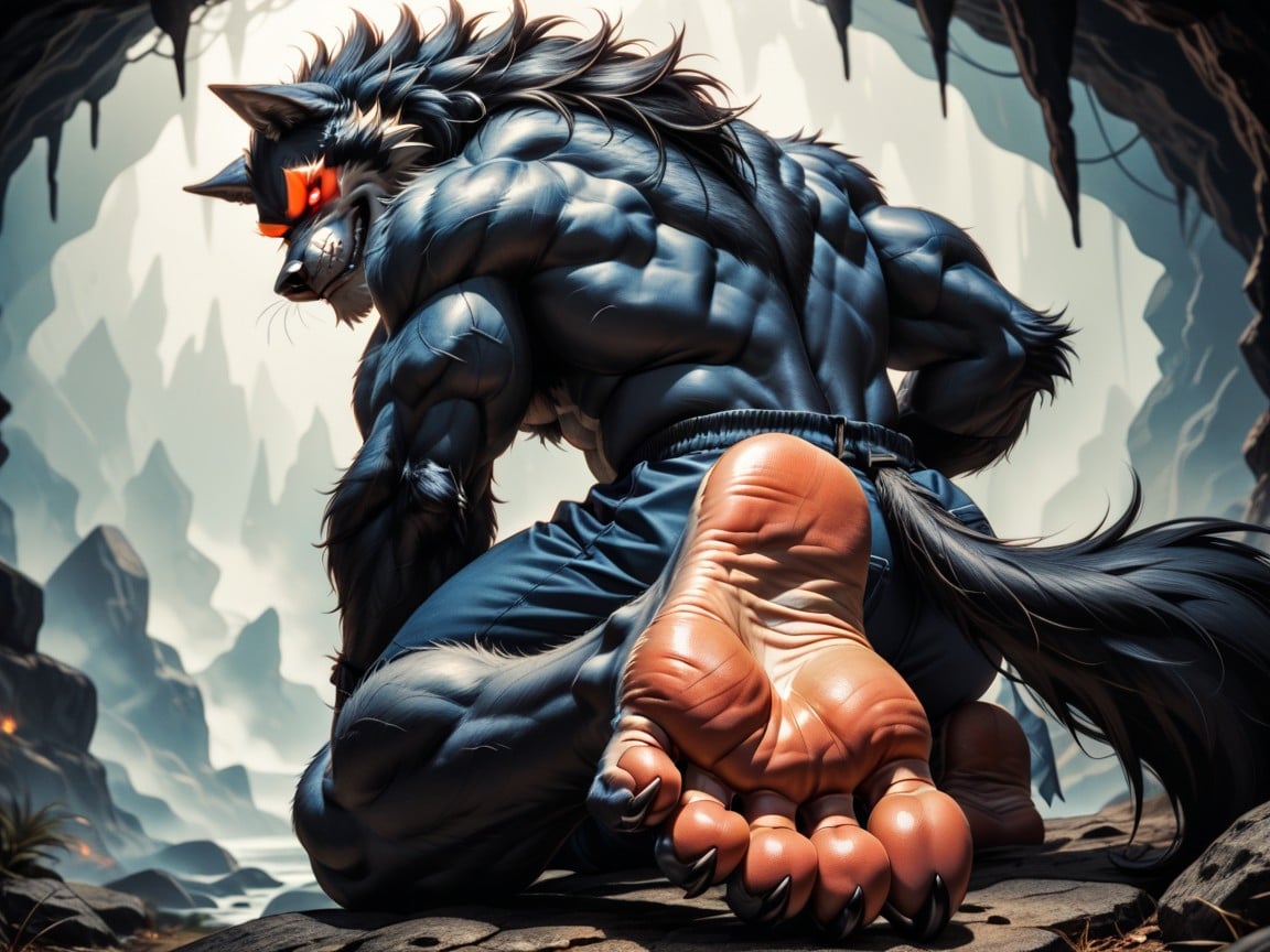His Beautiful Massive Penis Stands Erect And Glorious, Red, Manly Anthropomorphic Werewolf AI Gay Porn