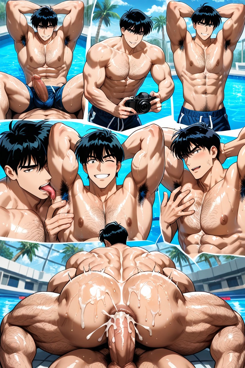 Reverse Cowgirl, Oversized Muscles, Looking At Viewer AI Gay Porn