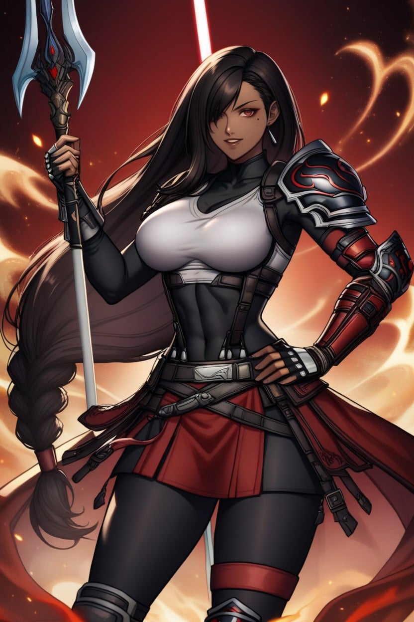 Black Hair, "mandalorian Body Armor", Dark Red Pants With Black Armor Plating Hentai AI Porn