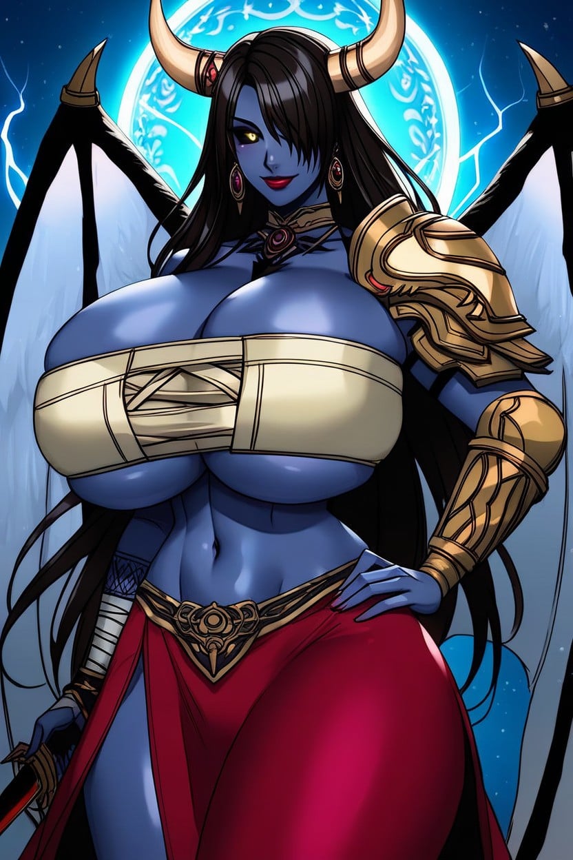 "val Kha From Ffxiv", Lipstick, Colossal Minotaur Horns Latina AI Porn