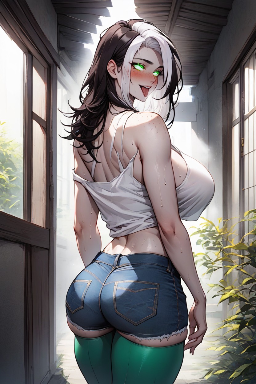 Wide Hips, Woman Looks At Viewer, Sweaty AI Porn