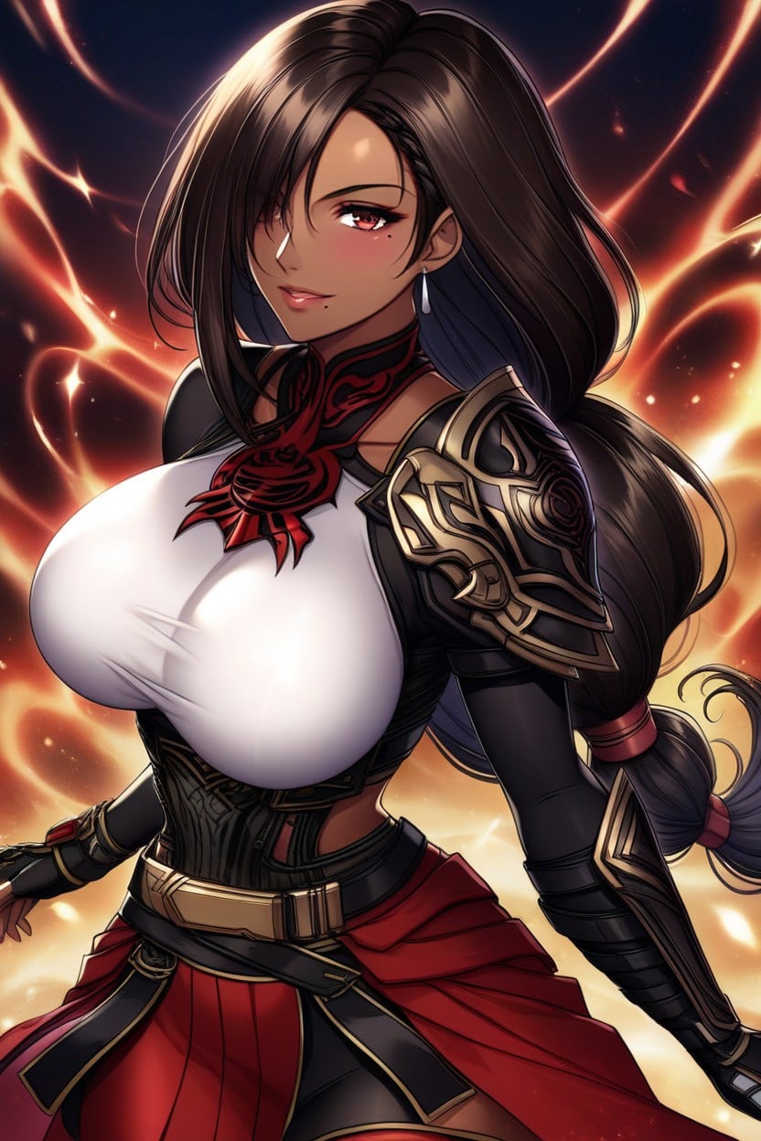 "seong Mi-na From Soul Calibur", Wide Hips, Black Metal Hit Armor With Dark Red Sarong Hentai AI Porn