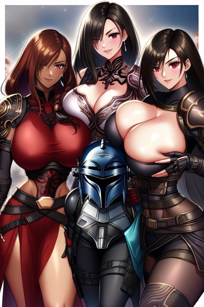 Dark Ebony Brown Skin Color, Model, Black Cuirass Chest Armor With Gold Trim Hentai AI Porn