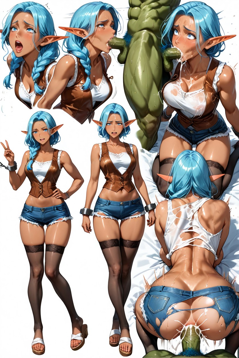 Thigh Gap, Fit, Braided Blue Hair Hentai AI Porn